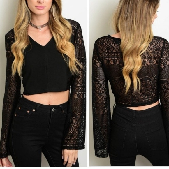 Tops - LAST DAY! ONE L LEFT! Lace long sleeve crop